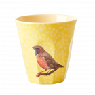 Rice Beker Melamine Vintage Bird Print Yellow