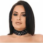 Rimba Halsband 4 cm Breed Versierd met Nieten Zwart Leer M/L